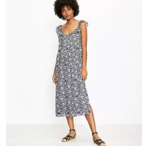 Loft Palm Flutter Strap Pocket Midi Dress Size M Black